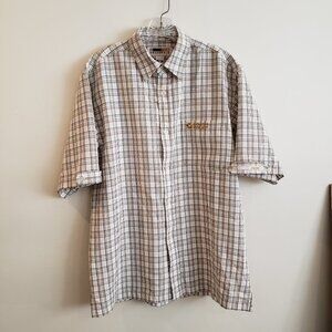 Y2K VINTAGE Southpole Mens Button Up Tan Plaid Short Sleeve Shirt Medium Preownd